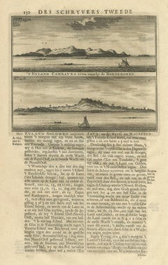 Antiker antiker Druck der Inseln Cambayna und Solombo von Valentijn, 1726