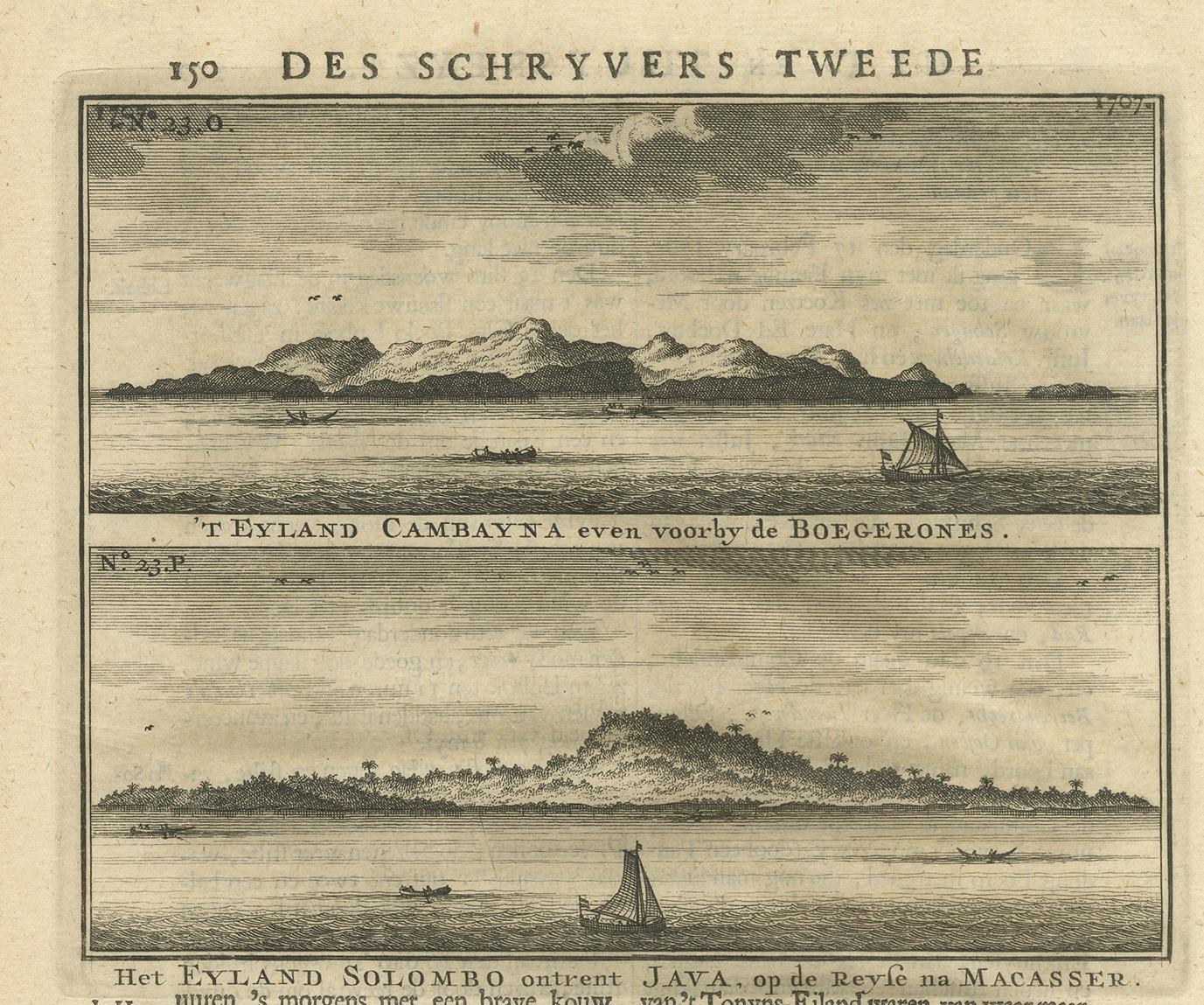 Dutch Antique Print of the Islands Cambayna and Solombo by Valentijn, 1726 For Sale