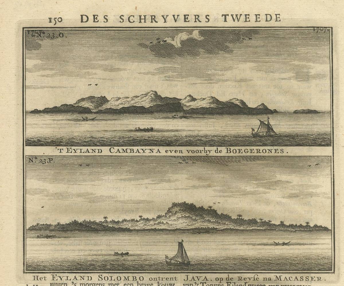 Antique Print of the Islands Cambayna and Solombo by Valentijn, 1726
