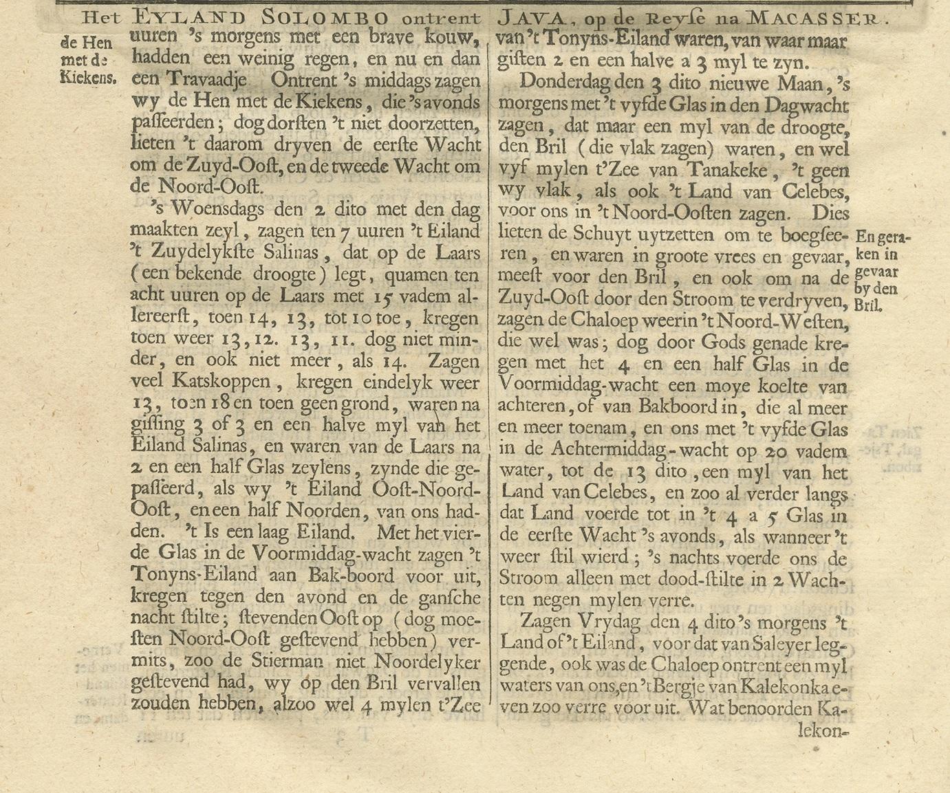 Inciso Stampa antica delle isole Cambayna e Solombo di Valentijn, 1726 in vendita