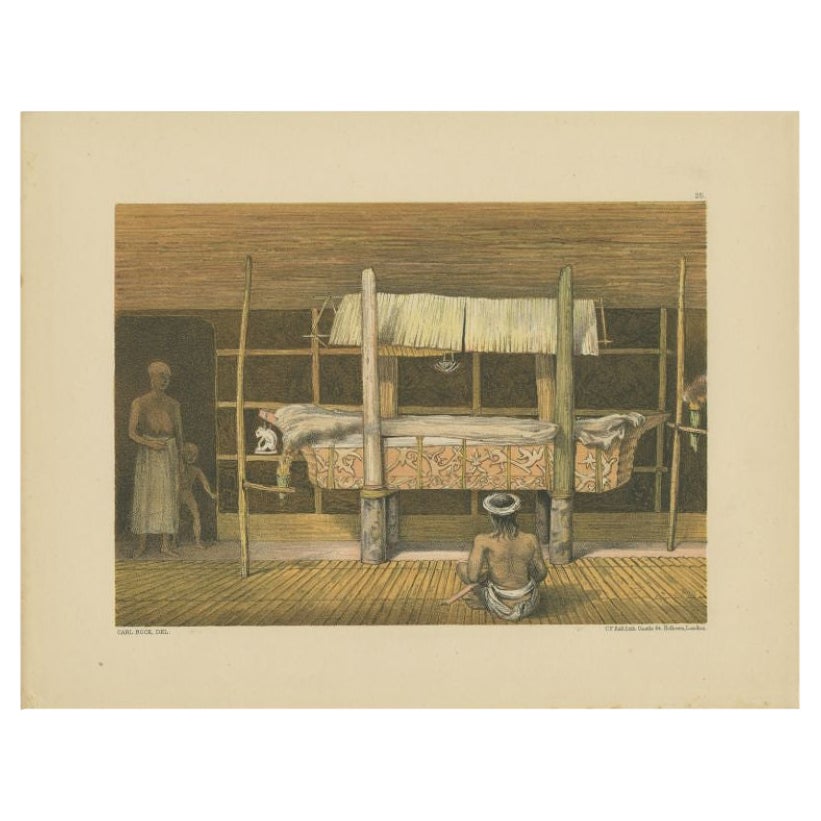 Antique Print of the 'Katafalk' of the Dayak Chief in Borneo, Indonesia, 1881