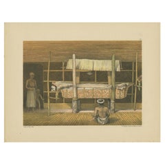 Antique Print of the 'Katafalk' of the Dayak Chief in Borneo, Indonesia, 1881