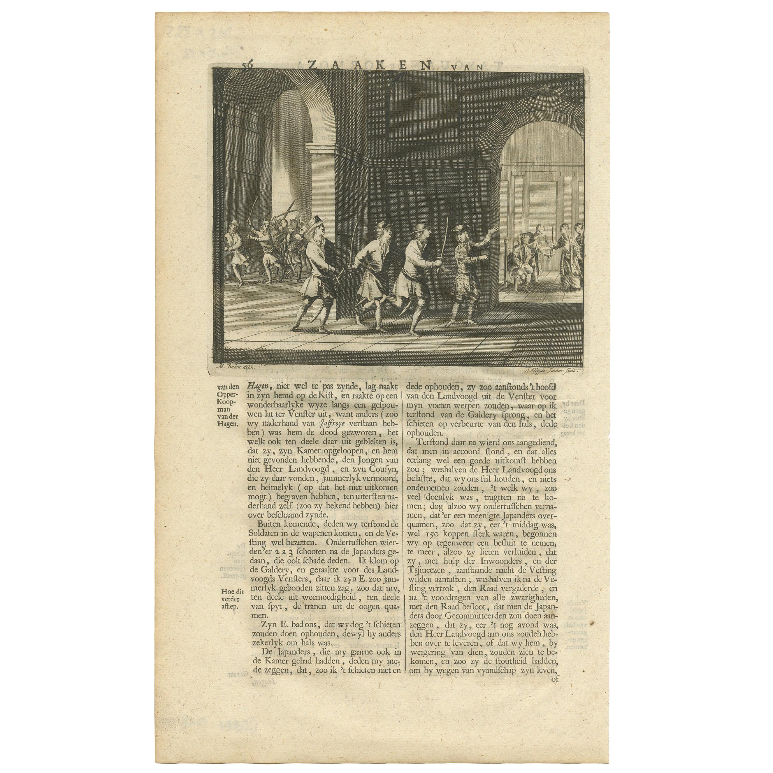 Grabado antiguo del Gobernador secuestrado por Valentijn, 1726 en venta