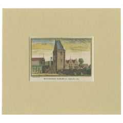 Grabado antiguo del "Kloveniersdoelen" de Amsterdam por Rademaker, c.1730