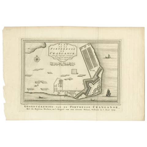 Antique Print of the Kodungallur Fortress by Van Schley, 1755