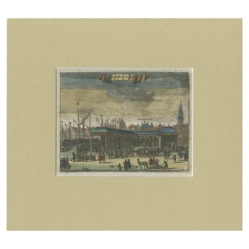 Antique Print of the 'Korenbeurs' in Amsterdam by Commelin, 1726