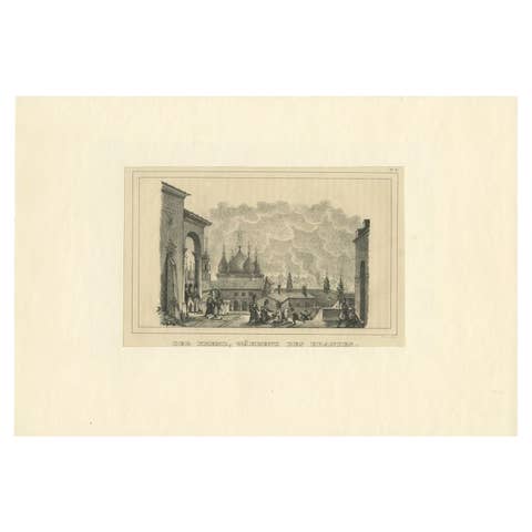 Antique Print of the Kremlin During the Fire of Moscow by Steger, 1845