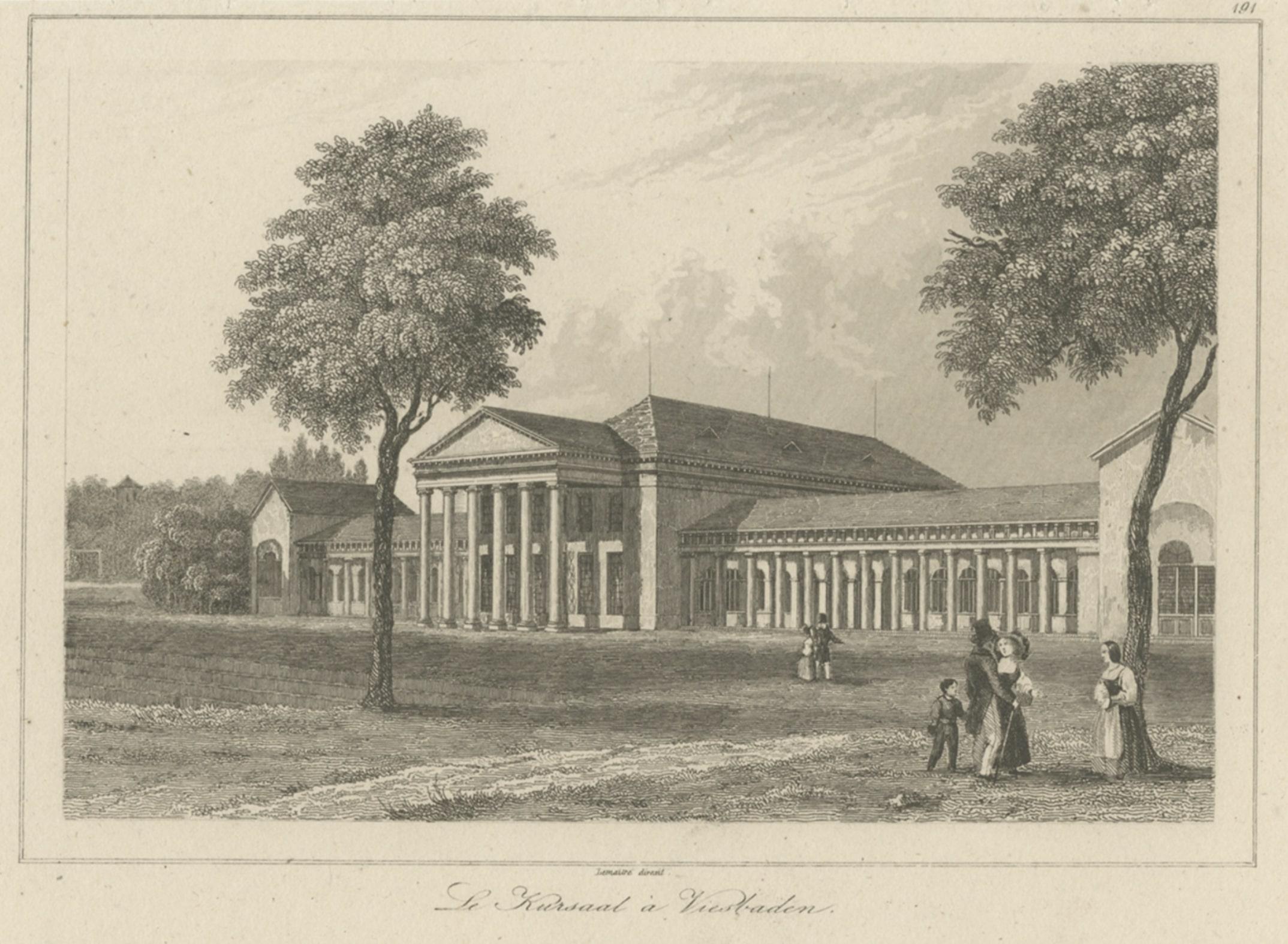 Antique Print of the Kurhaus in Wiesbaden, Hesse, Germany, 1838