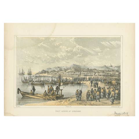 Antique Print of the Landing at Gorahama by Hawks, 1856