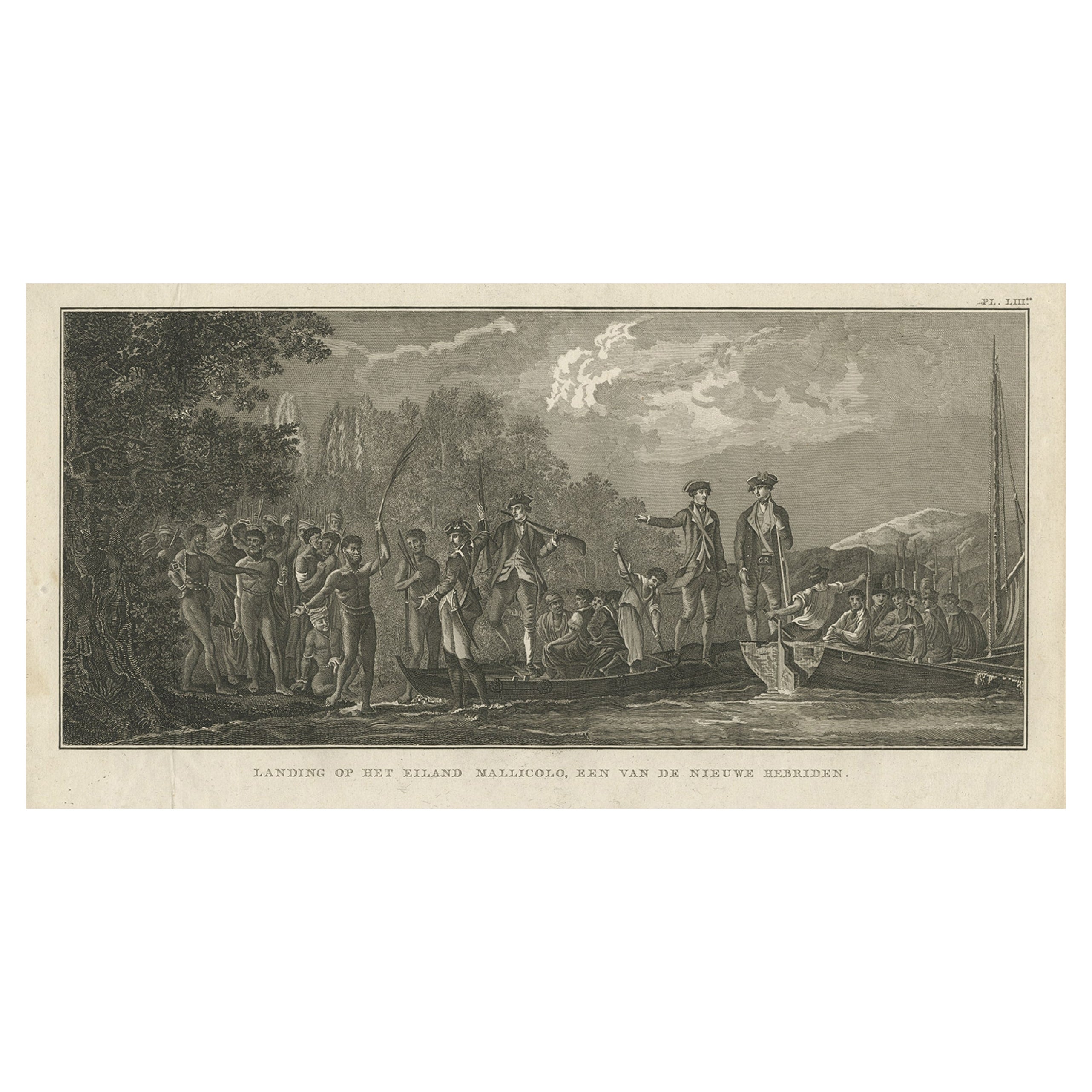 Impression ancienne du paysage de l'île de Malakula, Vanuatu, par Cook, 1803