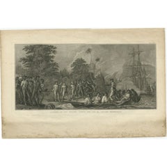 Antique Print of the Landing at Tanna Island by Cook, 1803