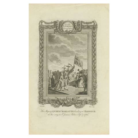 Antique Print of the Landing of Queen Charlotte at Harwich by Raymond, c.1787