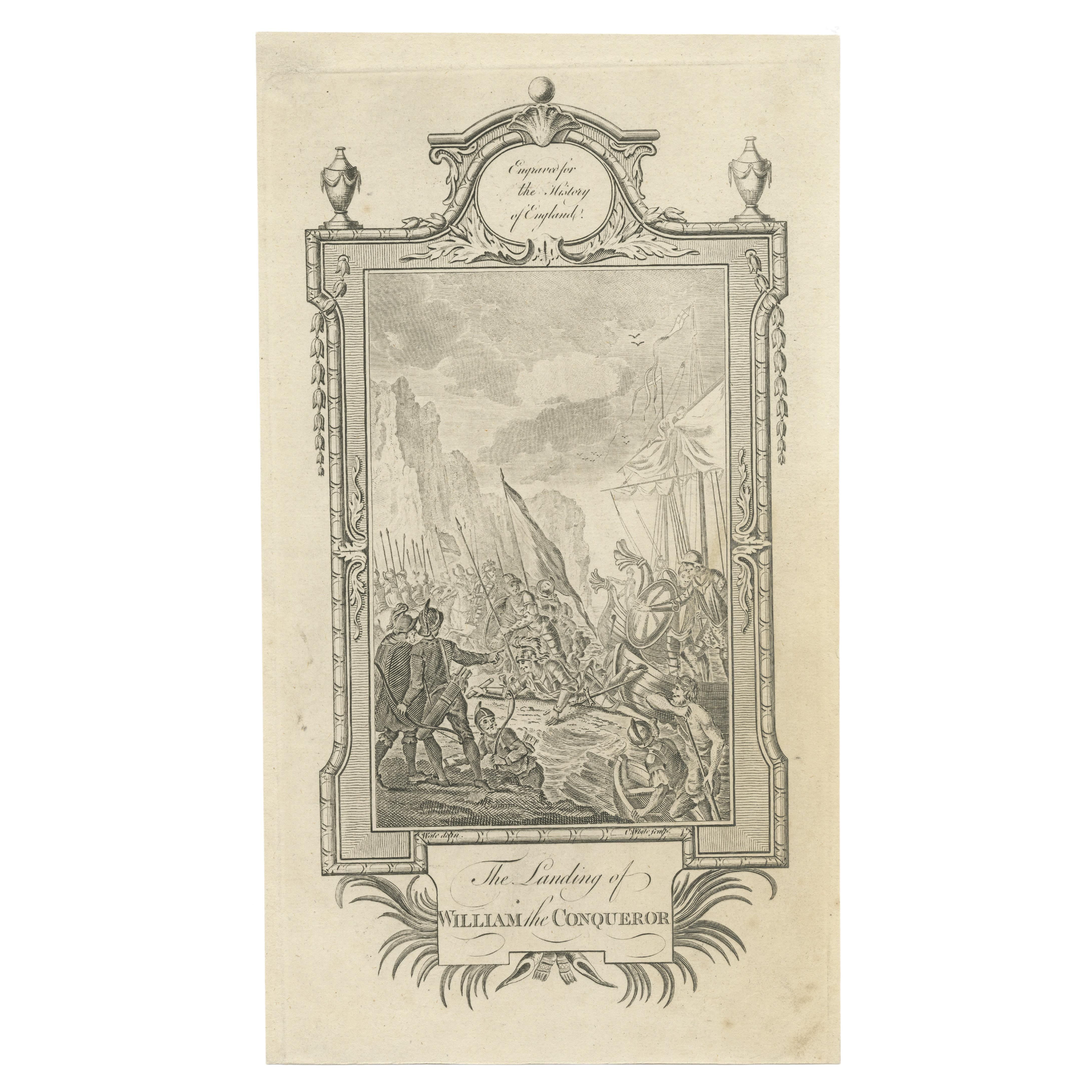Antiker Druck der landing of William the Conqueror von Russel, von Russel, 1781, Druck im Angebot