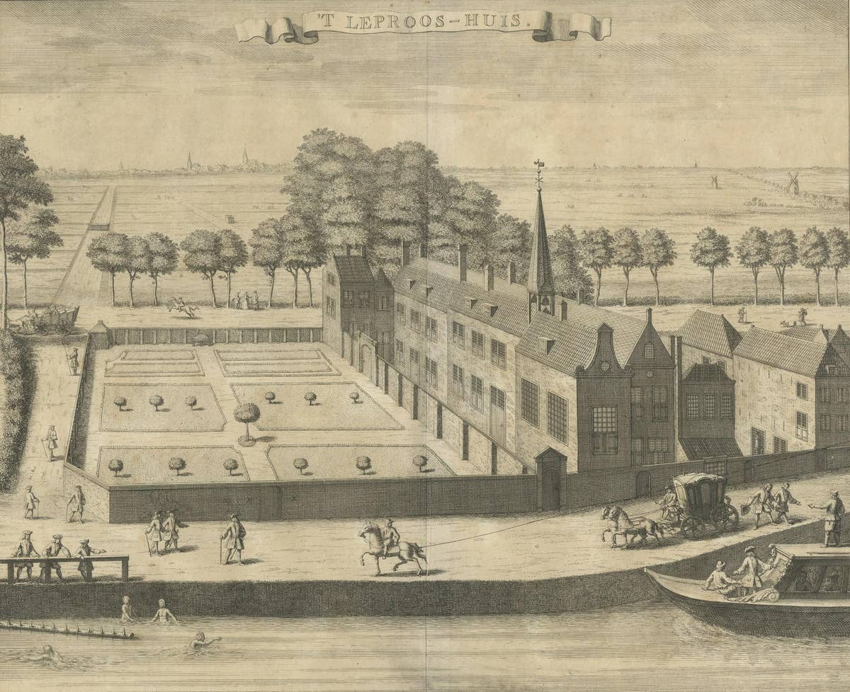 Antique Print of the Leper's House in The Hague, The Netherlands