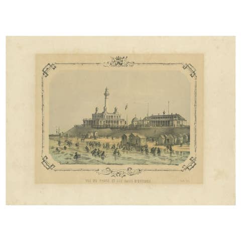 Antique Print of the Lighthouse and Surroundings of Oostende by Buffa, c.1852