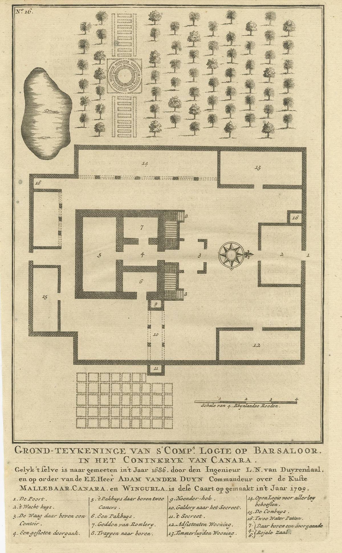 Antique Print of the Lodge at Barsaloor by Valentijn '1726'