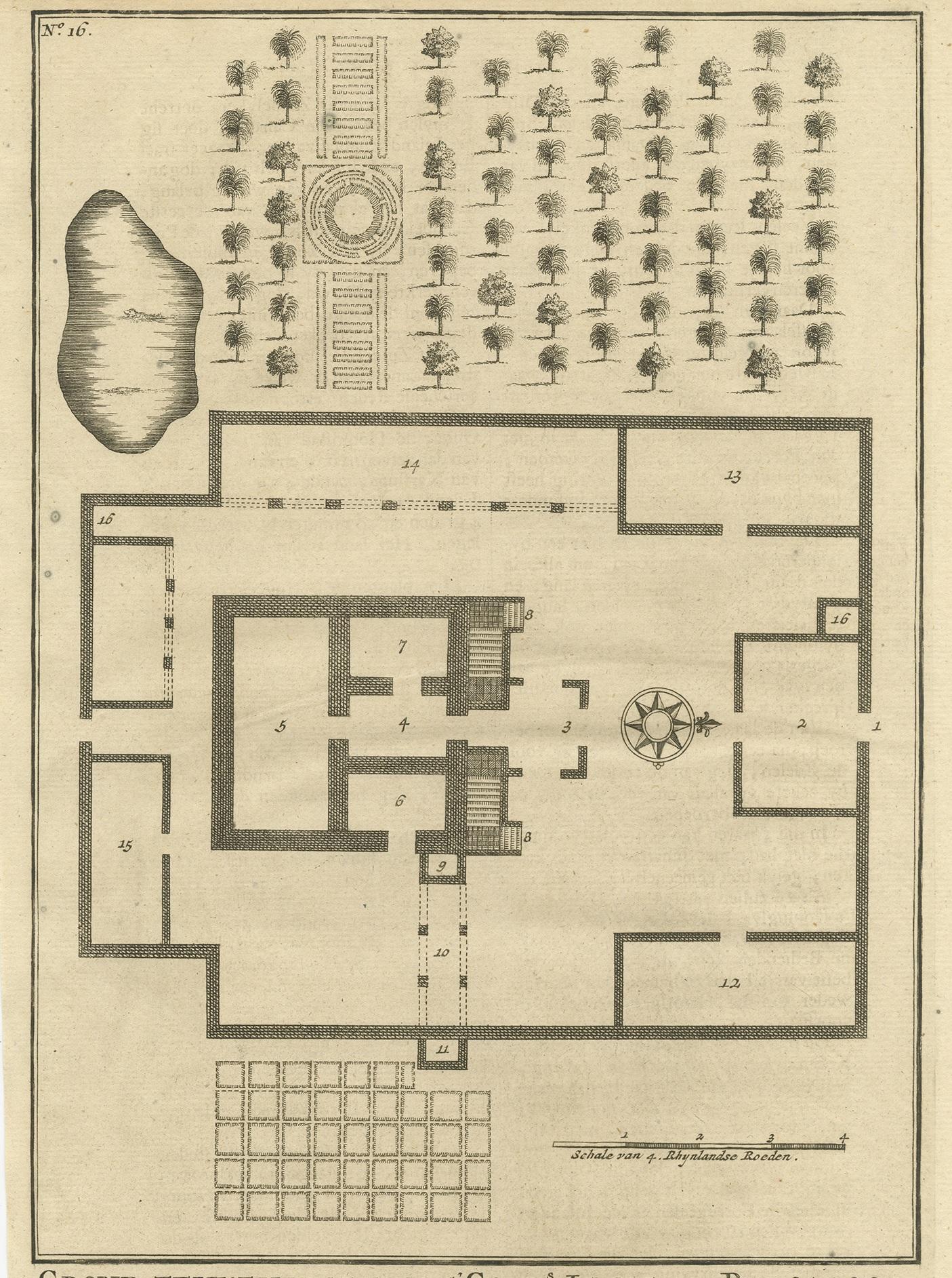 Antiker antiker Druck des Schlosses in Barsaloor von Valentijn '1726' (Niederländisch) im Angebot