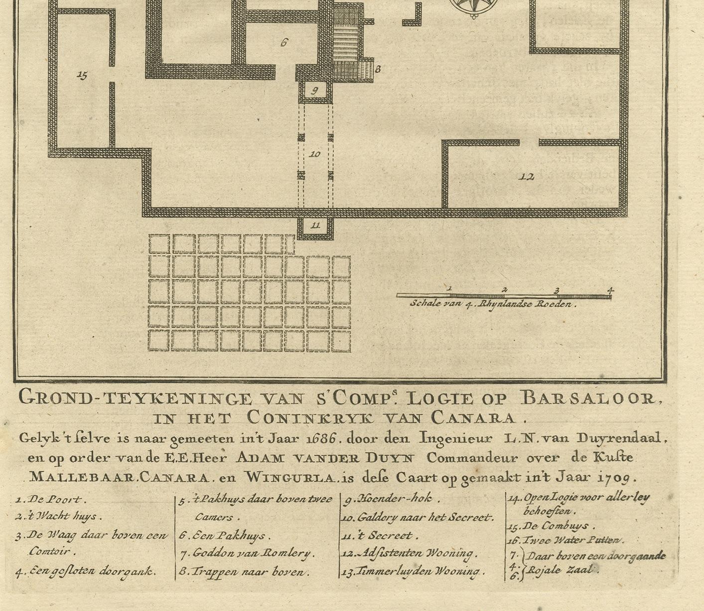 Stampa antica della Loggia di Barsaloor di Valentijn del 1726 In condizioni buone in vendita a Langweer, NL
