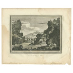 Impression ancienne du pont de Luding par Scott, vers 1830