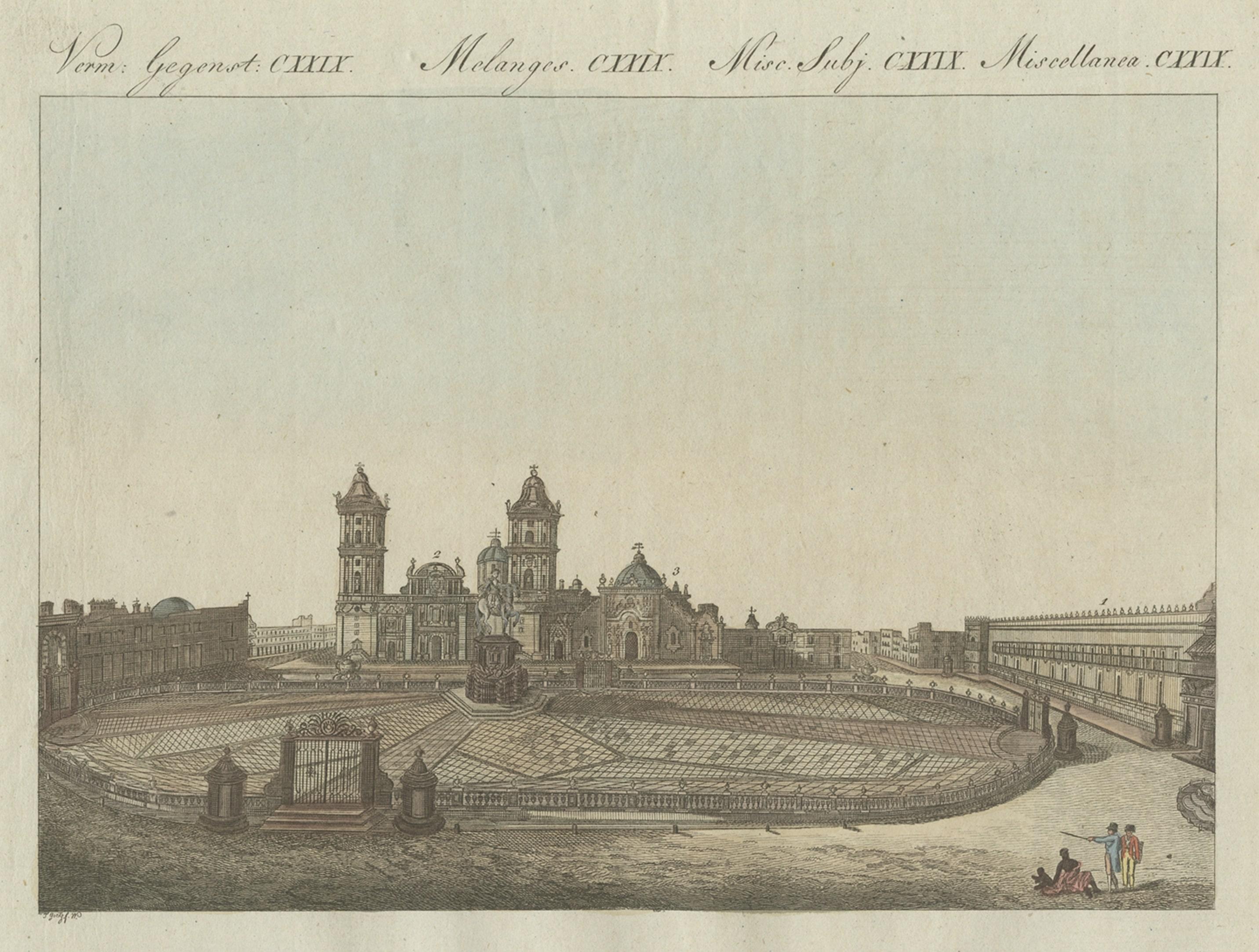 Antique Print of the Main Square or Zócalo in Mexico City, 1807 In Good Condition In Langweer, NL