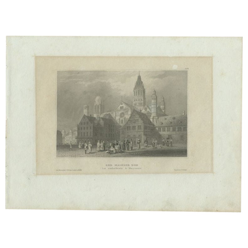 Impression ancienne de la cathédrale de Mainz par Meyer, 1837