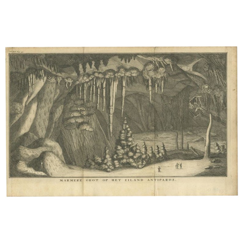 Antiker Druck der Marmorkave der Antiparos von Tirion, um 1760