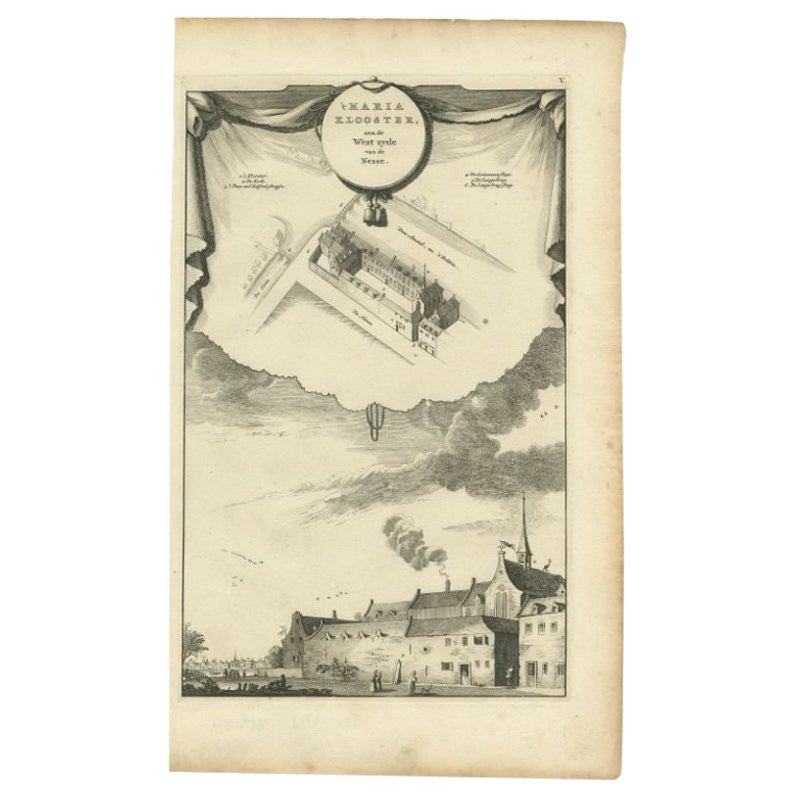 Antique Print of the Maria Monastery by Wagenaar, c.1760 For Sale
