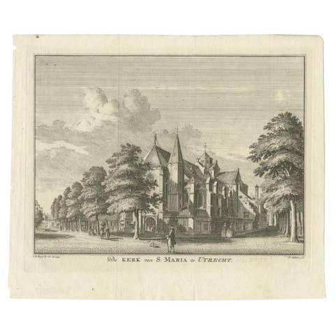 Antique Print of the Mariakerk in Utrecht by Spilman, c.1748