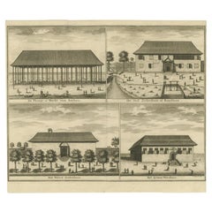 Antique Print of the Market, Hospital and Orphanage of Ambon by Valentijn, 1726