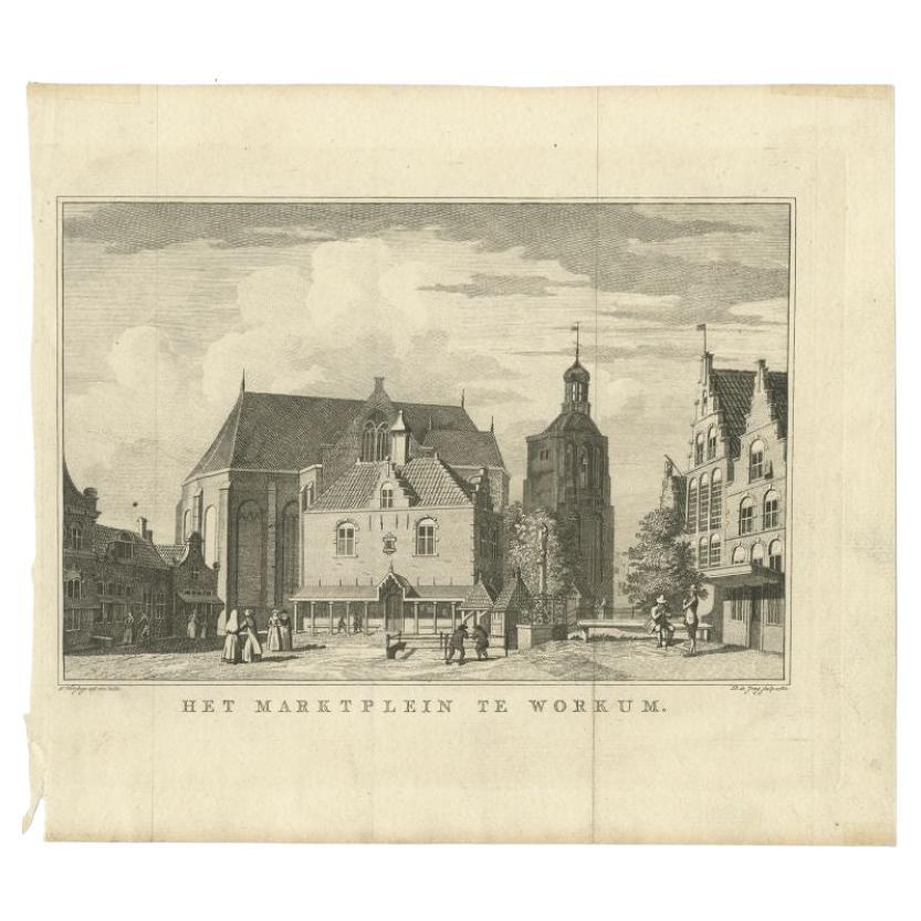 Antique Print of the Market Square of Workum by De Jong, 1782 For Sale