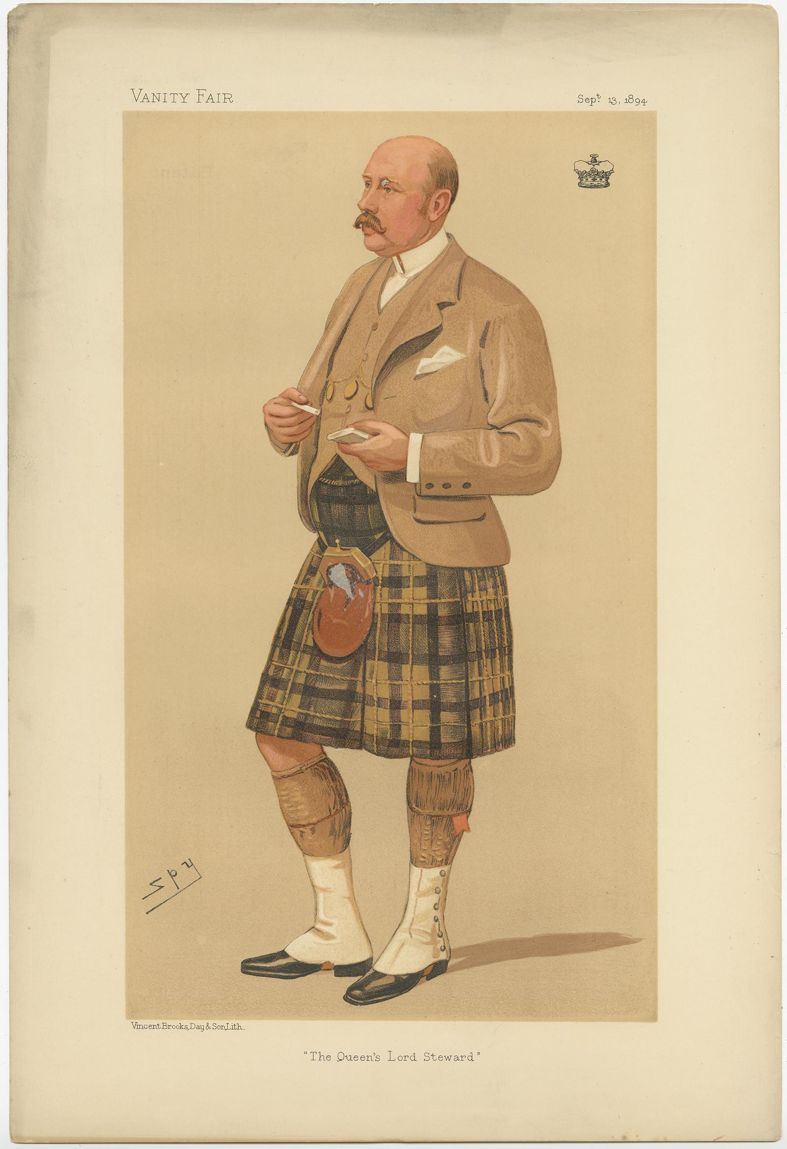 Antique Print of the Marquis of Breadalbane Published in the Vanity Fair, '1894' In Good Condition For Sale In Langweer, NL