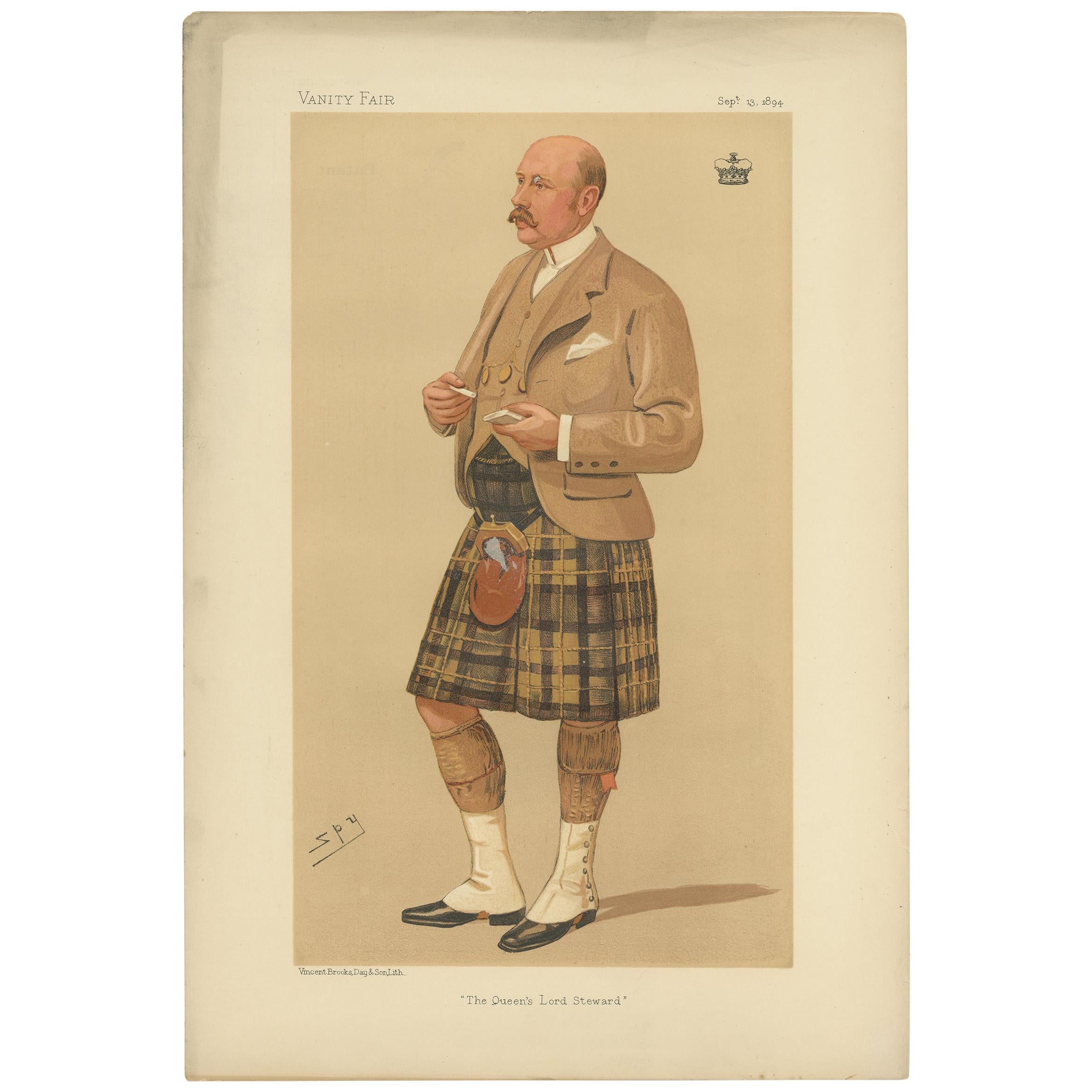 Antique Print of the Marquis of Breadalbane Published in the Vanity Fair, '1894' For Sale