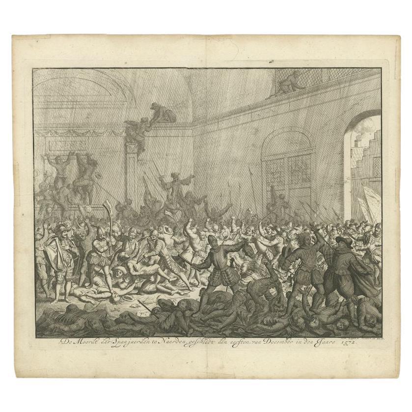 Impression ancienne du Massacre à Naarden, Pays-Bas, 1679 en vente