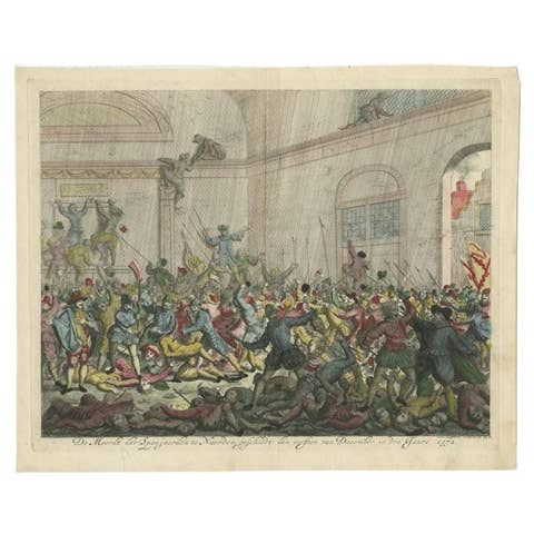 Antique Print of the Massacre in Naarden in the Netherlands, 1679