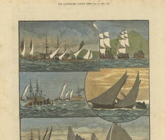Antique Print of the Mediterranean Fleet Regatta at Palma, 1881, Colored