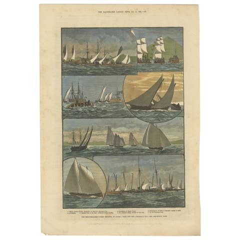 Antique Print of the Mediterranean Fleet Regatta at Palma, 1881, Colored