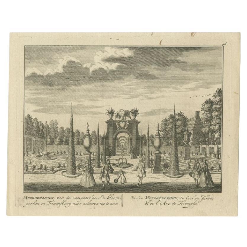 Antique Print of the 'Meergenoegen' Esate by Stoopendaal, 1725 For Sale