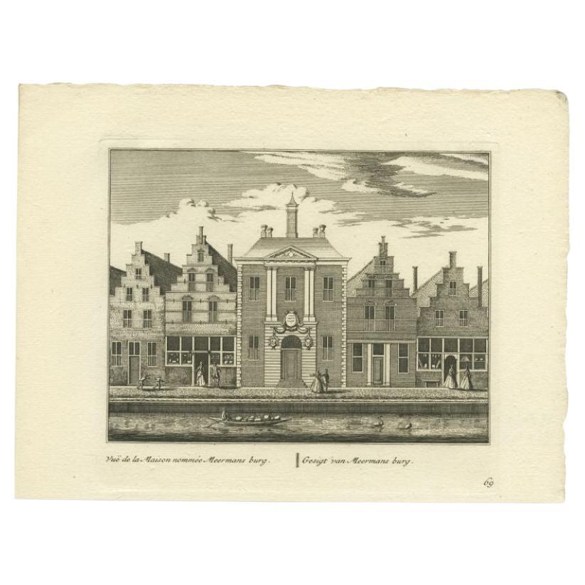 Antique Print of the 'Meermansburg' Court of Leiden, c.1800 For Sale