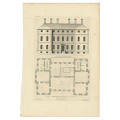 Antique Print of the Melville House in Fife, Scotland, 1725