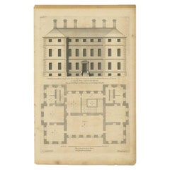 Antique Architectural Print of the Melville House in Fife, Scotland, 1725
