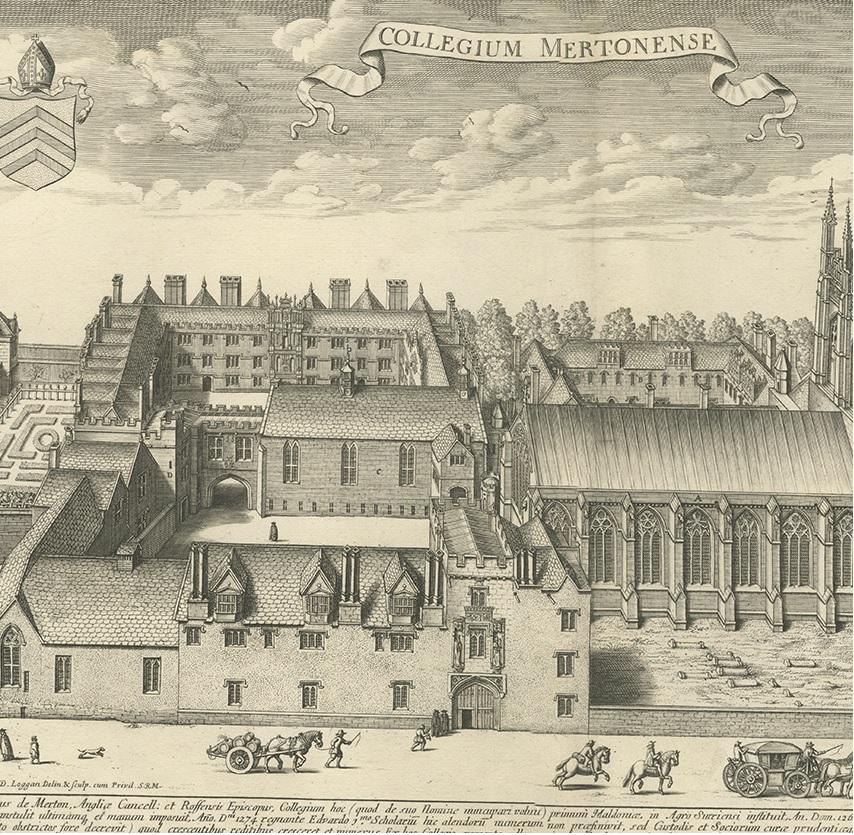 Antique Print of the Merton College in Oxford by Loggan '1675' In Good Condition In Langweer, NL