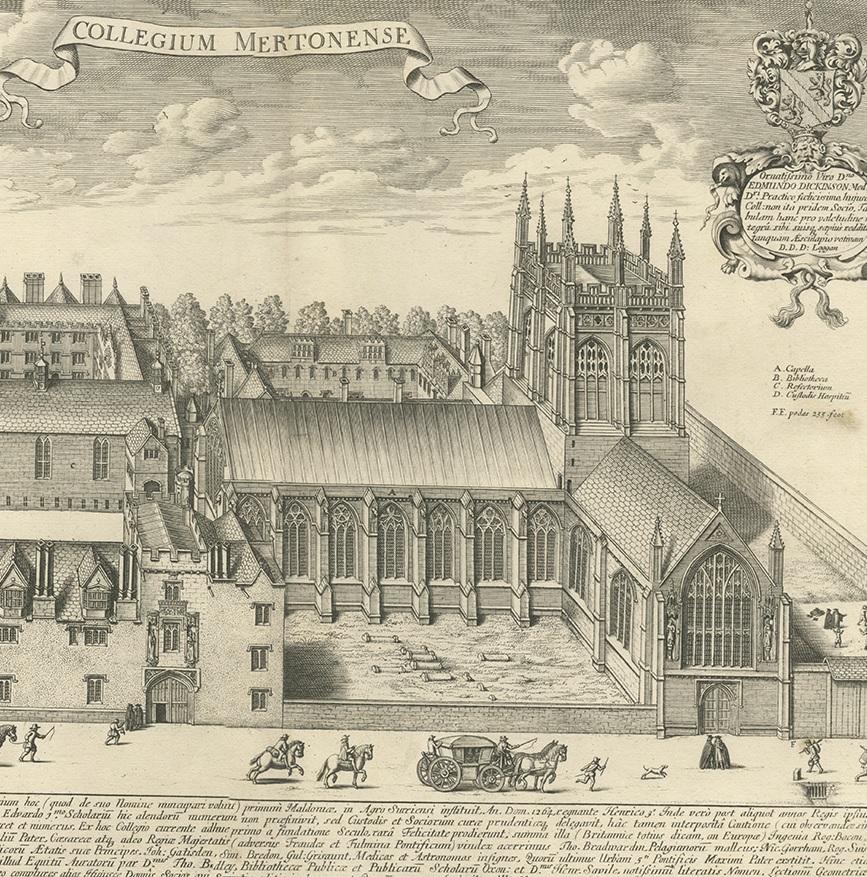 17th Century Antique Print of the Merton College in Oxford by Loggan '1675'