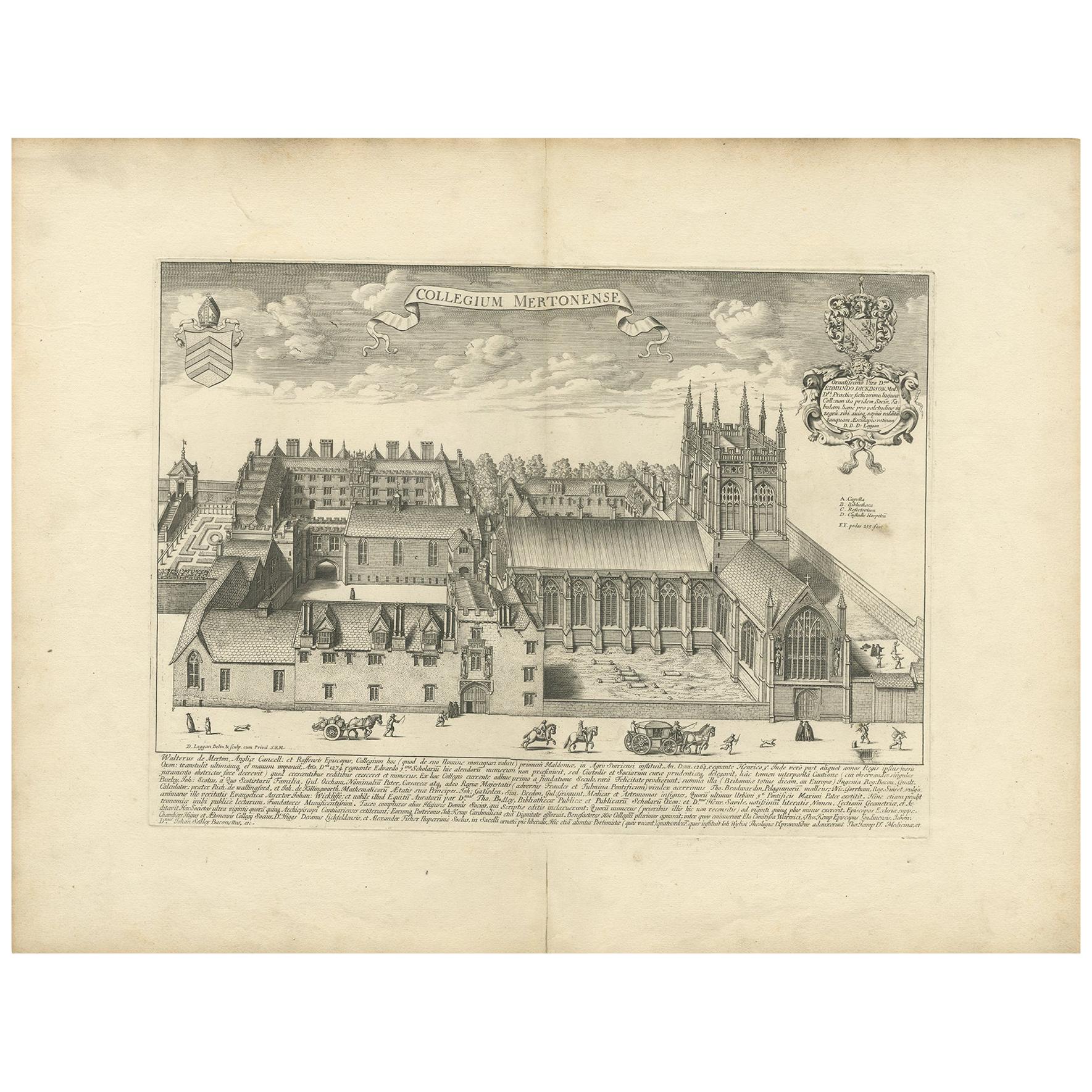 Antique Print of the Merton College in Oxford by Loggan '1675'