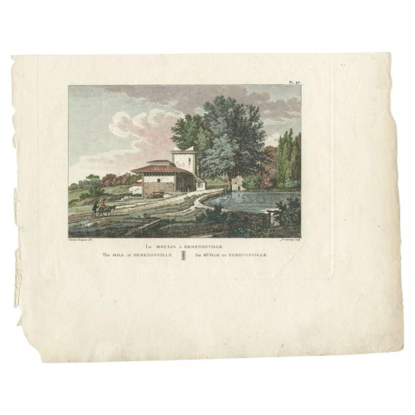 Antique Print of the Mill at Ermenonville by Laborde, 1808 For Sale