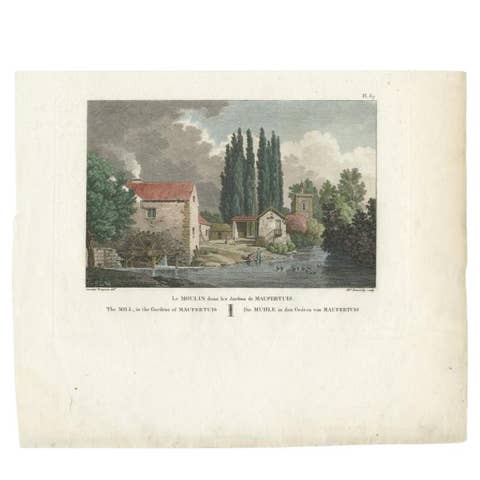 Antique Print of the Mill of the Gardens of Maupertuis by Laborde, 1808