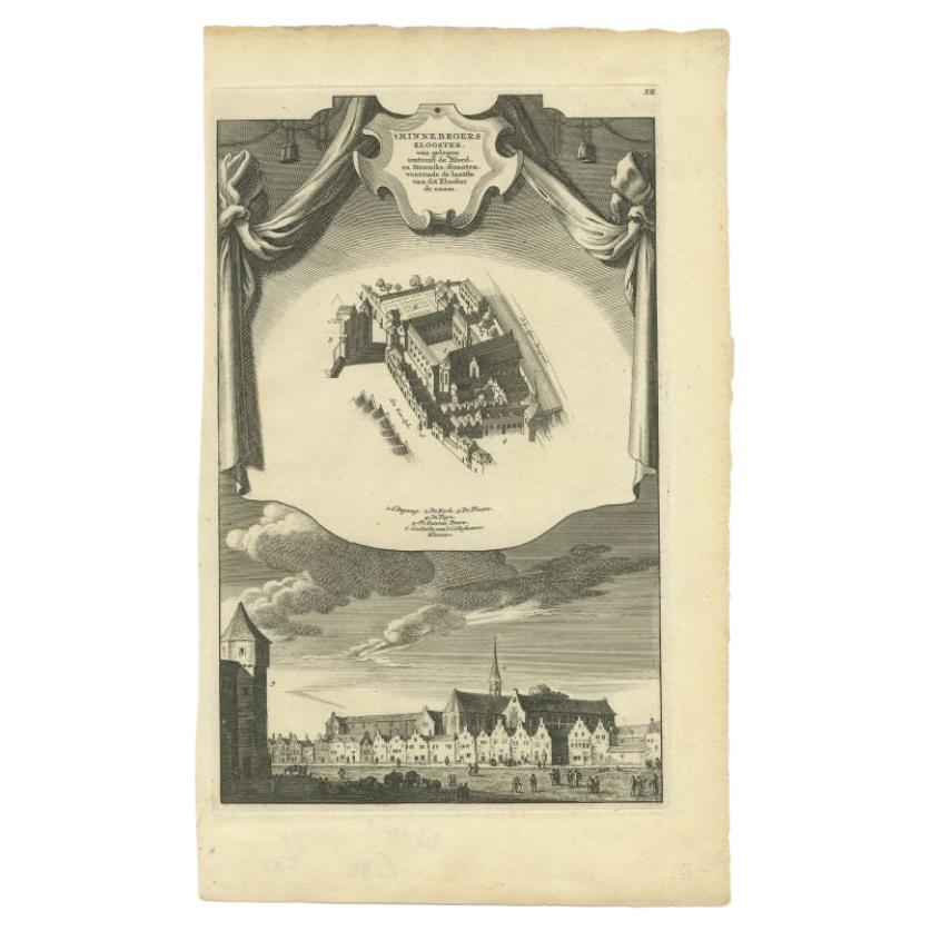 Antique Print of the Minnebroers Monastery by Wagenaar, c.1760 For Sale