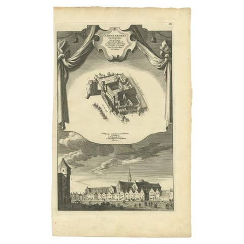 Antique Print of the Minnebroers Monastery by Wagenaar, c.1760