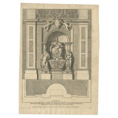 Antique Print of the Monument to Pope Leo XI, Located in the Vatican, c.1710