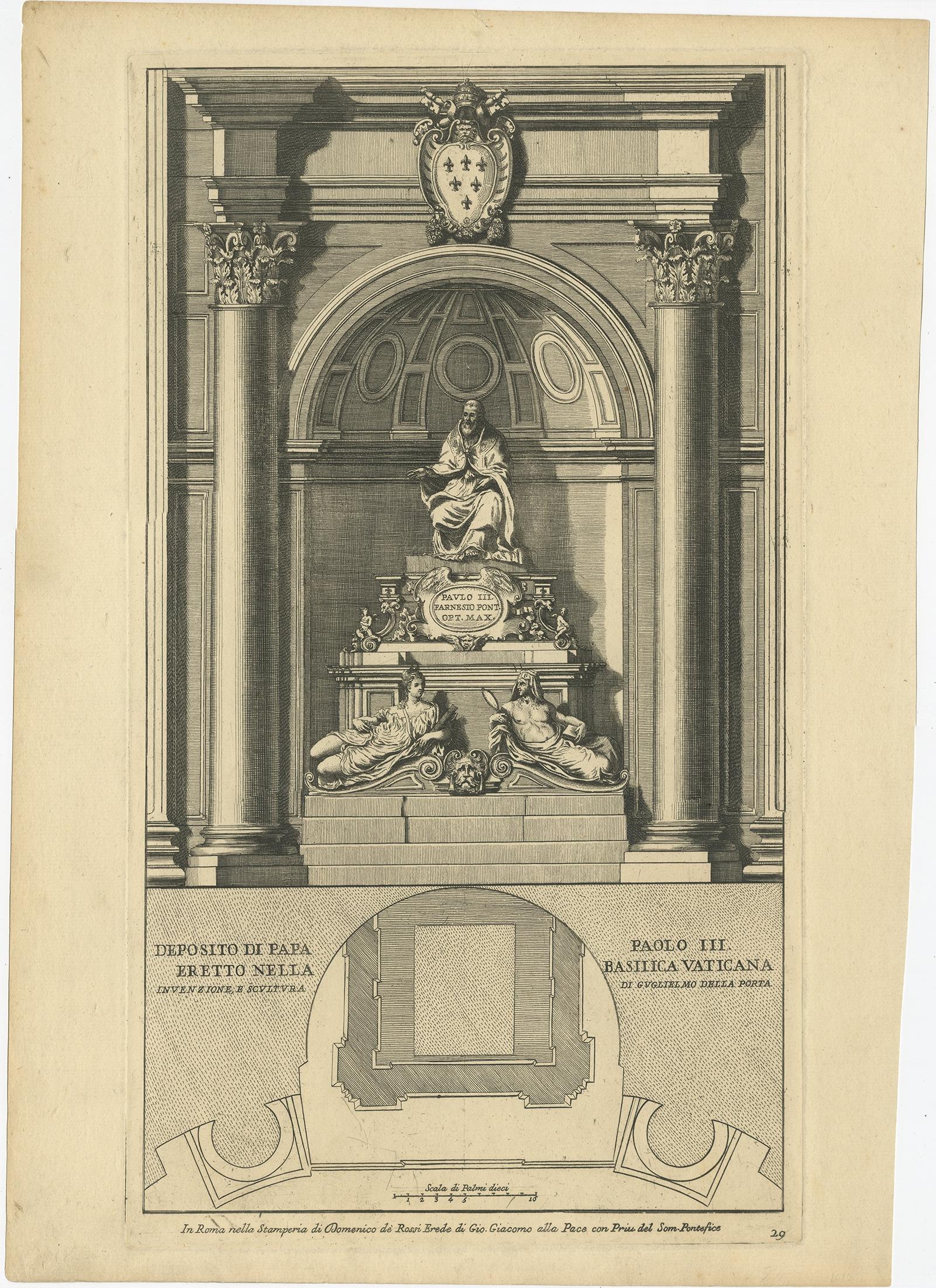 18th Century and Earlier Antique Print of the Monument to Pope Paul iii Located in the Vatican, c.1710 For Sale