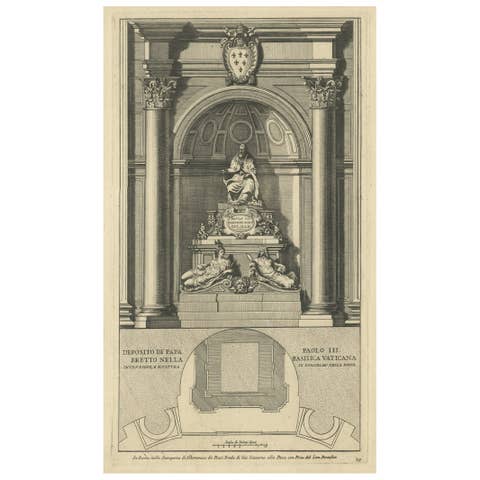 Antique Print of the Monument to Pope Paul iii Located in the Vatican, c.1710